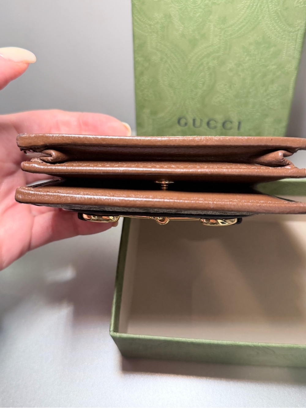Gucci Beige GG Canvas and Brown Leather Mini Wallet with Gold Horsebit - Picture 4 of 7